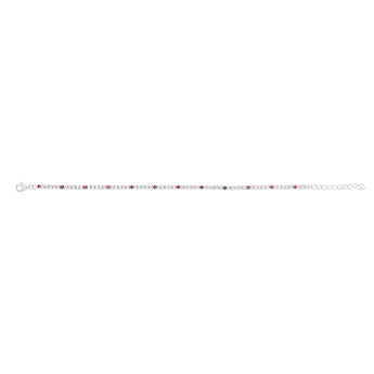 Sterling Silver Rhodium Plated Round White Zirconia And Created Ruby 16.5+3cm Tennis Bracelet