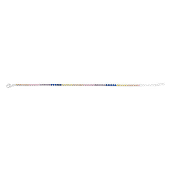 Sterling Silver Rhodium Plated Multicolour Round Zirconia 16.5+3cm Tennis Bracelet