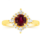 Gold Plated SIlver Created Ruby and Cubic Zirconia Ring