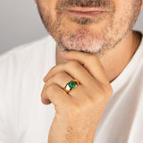 Sterling Silver Gold Plated Oval Created Green Agate Ring