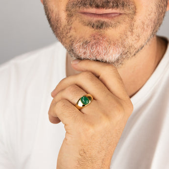 Sterling Silver Gold Plated Oval Created Green Agate Ring