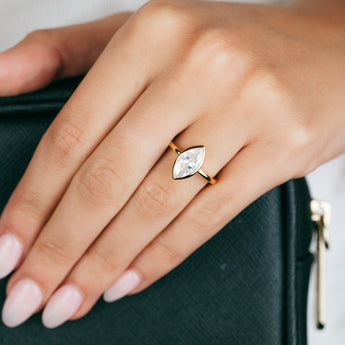 Sterling Silver Gold Plated Marquise Shaped White Zirconia Ring