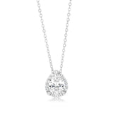 Sterling Silver Rhodium Plated Pear Shaped Zirconia Pendant On 40+5cm Chain