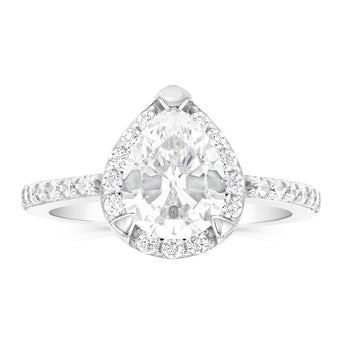 Sterling Silver Rhodium Plated Pear Shaped White Zirconia Ring