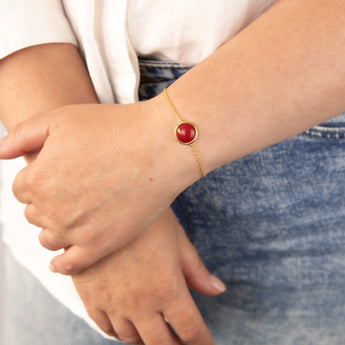 Sterling Silver Gold Plated Synthetic Red Coral Charm 16+3cm Bracelet