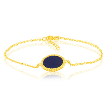 Sterling Silver Gold Plated Synthetic Lapis Charm 16+3cm Bracelet