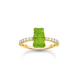 Thomas Sabo Gold Plated Sterling Silver Haribo Cubic Zirconia Apple Green Bear Ring