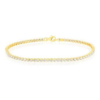 Sterling Silver Gold Plated Cubic Zirconia 2.5mm Tennis 19cm Bracelet