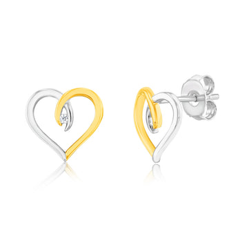 Sterling Silver Cubic Zirconia Two Tone Fancy Heart Pendant