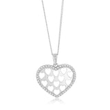 Sterling Silver Rhodium Plated Cubic Zirconia Patterned Heart Pendant