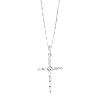 Sterling Silver Rhodium Plated Cubic Zirconia Fancy Cross Pendant