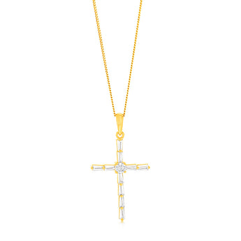 Sterling Silver Gold Plated Cubic Zirconia Cross Pendant