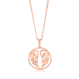 Sterling Silver Rose Gold Plated Angel Wings Round Pendant