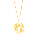 Sterling Silver Gold Plated Angel Wings Round Pendant