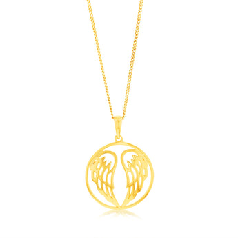 Sterling Silver Gold Plated Angel Wings Round Pendant