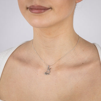 Sterling Silver Rhodium Plated Cubic Zirconia Dog Pendant (Chain not included)