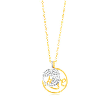 Sterling Silver Gold Plated Cubic Zirconia Heart And "Love" Twin Circle Pendant On Chain