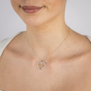 Sterling Silver Two Tone Cubic Zirconia "Love" Heart Pendant
