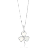 Sterling Silver Rhodium Plated White Shell Pearl Three Leaf Clover Pendant