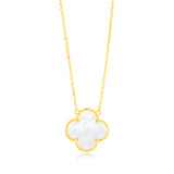 Sterling Silver Gold Plated White Shell Pearl Four Leaf Clover Pendant On Chain