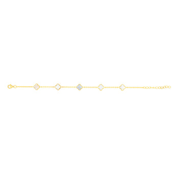 Sterling Silver Gold Plated White Shell Pearl Four Leaf Clover Charm Bracelet