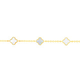 Sterling Silver Gold Plated White Shell Pearl Four Leaf Clover Charm Bracelet