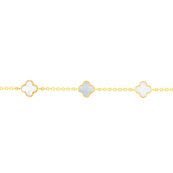 Sterling Silver Gold Plated White Shell Pearl Four Leaf Clover Charm Bracelet
