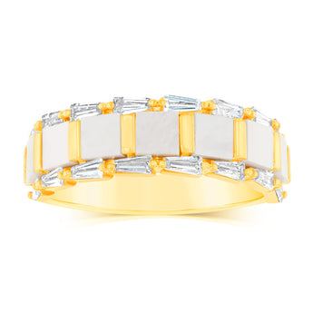 Sterling Silver Gold Plated White Shell Pearl Fancy Ring