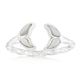 Sterling Silver Rhodium Plated White Shell Pearl Twisted Dolphin Tail Ring