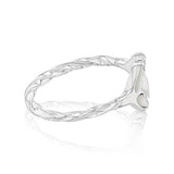 Sterling Silver Rhodium Plated White Shell Pearl Twisted Dolphin Tail Ring