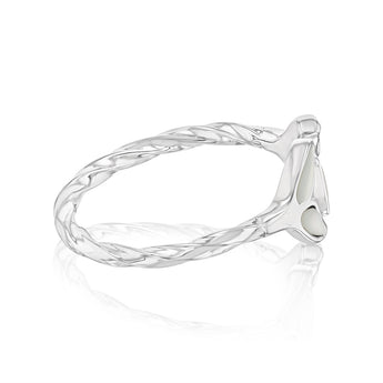 Sterling Silver Rhodium Plated White Shell Pearl Twisted Dolphin Tail Ring