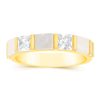 Sterling Silver Gold Plated Cubic Zirconia White Shell Pearl