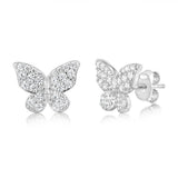 Sterling Silver Rhodium Plated Cubic Zirconia Butterfly Stud Earrings