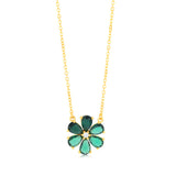 Sterling Silver Gold Plated Green Cubic Zirconia Flower Pendant On Chain