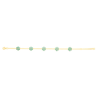 Sterling Silver Gold Plated Green Cubic Zirconia Flower Charm Bracelet
