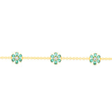 Sterling Silver Gold Plated Green Cubic Zirconia Flower Charm Bracelet