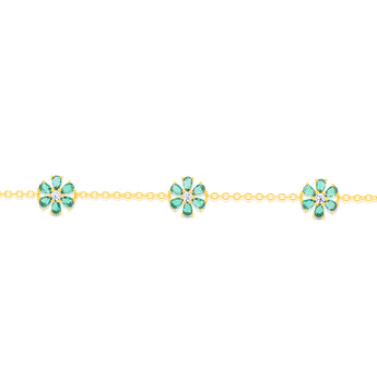 Sterling Silver Gold Plated Green Cubic Zirconia Flower Charm Bracelet