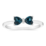 Sterling Silver Rhodium Plated Blue Heart Shaped Cubic Zirconia Ring
