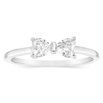 Sterling Silver Rhodium Plated White Heart Shaped Cubic Zirconia Ring