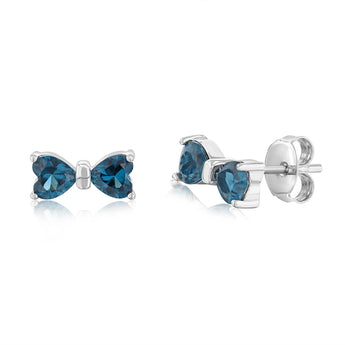Sterling Silver Rhodium Plated Blue Heart Shaped Cubic Zirconia Stud Earrings