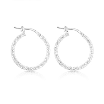 Sterling Silver Patterned 15mm Hoop Earrings