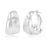 Sterling Silver Plain And Textured Double Hoop Earrings