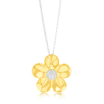 Sterling Silver Gold Plated Cubic Zirconia Flower Pendant on 40+5cm Silver Chain