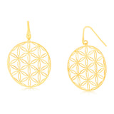 Sterling Silver Gold Plated Flower Of Life Hook Earrings
