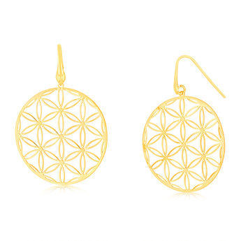 Sterling Silver Gold Plated Flower Of Life Hook Earrings