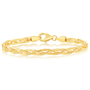 Sterling Silver Gold Plated Fancy Braided 19cm Bracelet