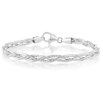 Sterling Silver Rhodium Plated Fancy Braided 19cm Bracelet