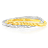 Sterling Silver And Gold Plated Two Tone Rounded Ribbed Double 68mm Bangle