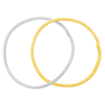 Sterling Silver And Gold Plated Two Tone Rounded Ribbed Double 68mm Bangle