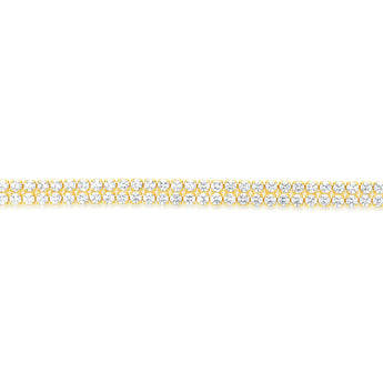 Sterling Silver Gold Plated 2mm Cubic Zirconia Double Row 16+3cm Tennis Bracelet